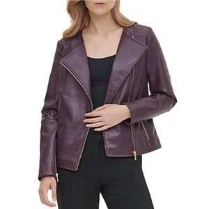 Calvin Klein Faux Leather Seamed Moto Jacket XS Purple